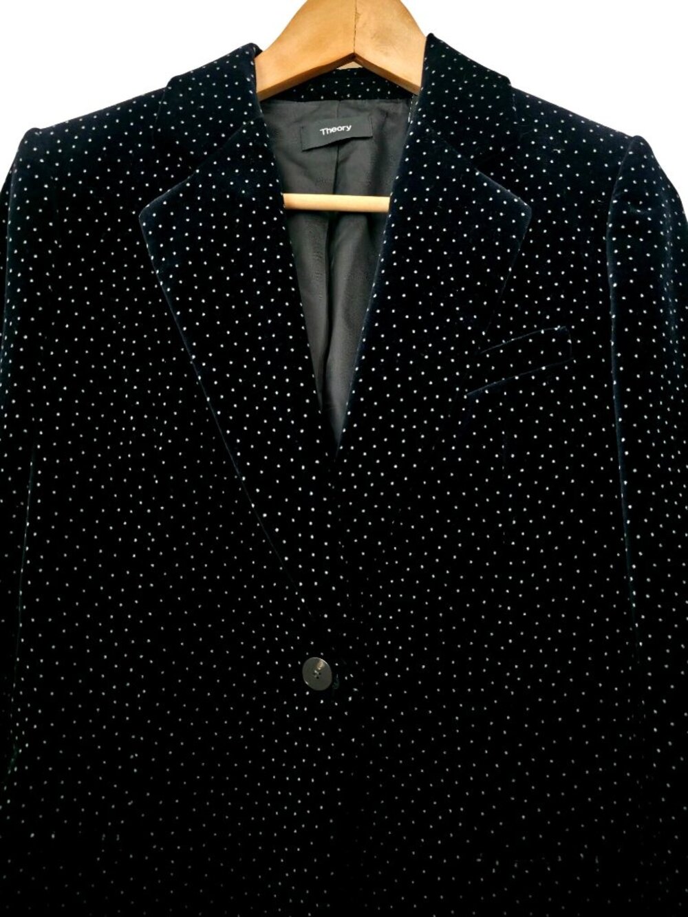 Theory ANDORIE Cinched Black Velvet Polka Dot Blazer Jacket Women's Sz 2 - Picture 3 of 7